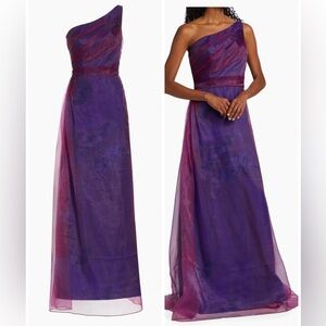 Rene Ruiz Collection One-Shoulder Floral Organza Gown Organza Maxi Dress